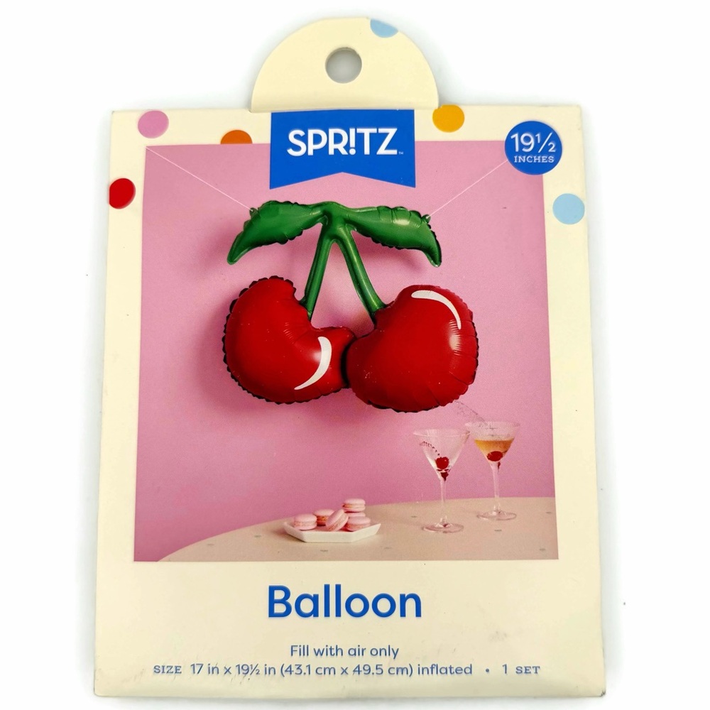 19 1/2” Spritz Red Cherry Foil Balloon with Green Stem